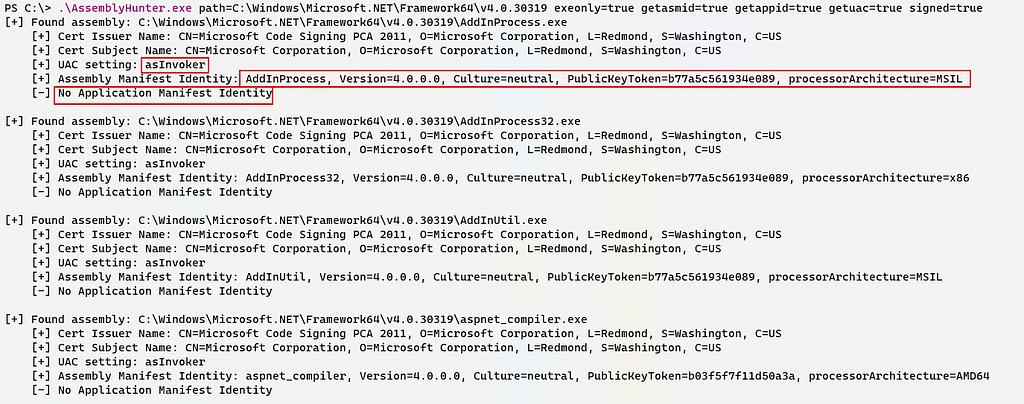 AssemblyHunter Showing Assemblies that can be Weaponized
