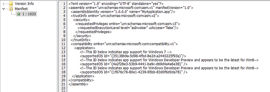 Embedded Application Manifest